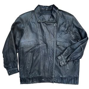 Vintage 90s/y2k Express black 100% leather motorcycle bomber